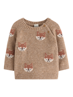 Lindex Baby Knitted Fox Jumper, Beige Melange, Beige Melange