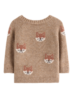 Lindex Baby Knitted Fox Jumper, Beige Melange - view 2, Beige Melange