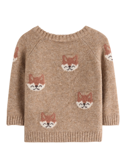 Lindex Baby Knitted Fox Jumper, Beige Melange - view 2, Beige Melange