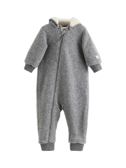 Lindex Baby Wool Blend Outdoor Bodysuit, Light Grey Melange, Light Grey Melange