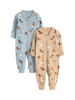 Lindex Baby Pure Cotton Long Sleeved Pyjama Bodysuit, Pack of 2, Light Dusty Blue, Light Dusty Blue