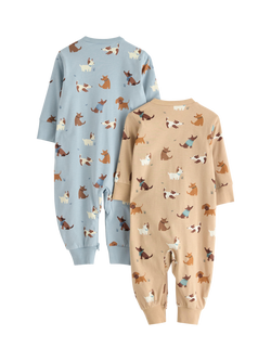 Lindex Baby Pure Cotton Long Sleeved Pyjama Bodysuit, Pack of 2, Light Dusty Blue - view 2, Light Dusty Blue