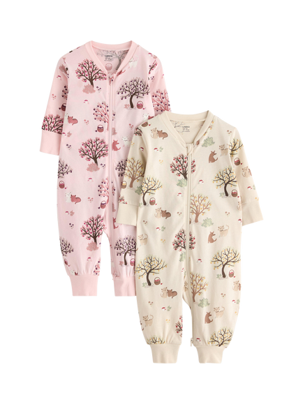 Lindex Baby Pure Cotton Long Sleeved Pyjama Bodysuit, Pack of 2, Light Dusty Pink, Light Dusty Pink