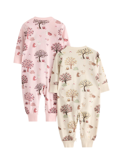 Lindex Baby Pure Cotton Long Sleeved Pyjama Bodysuit, Pack of 2, Light Dusty Pink - view 2, Light Dusty Pink