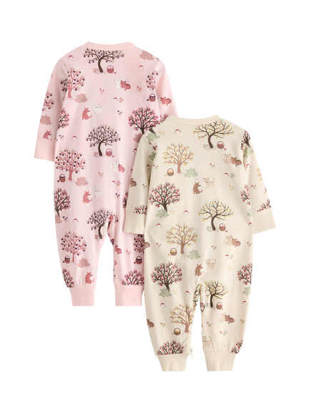 Lindex Baby Pure Cotton Long Sleeved Pyjama Bodysuit, Pack of 2, Light Dusty Pink - view 2, Light Dusty Pink