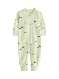 Lindex Baby Cotton Zipped Pyjama Suit, Light Dusty Green, Light Dusty Green