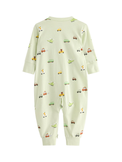 Lindex Baby Cotton Zipped Pyjama Suit, Light Dusty Green - view 2, Light Dusty Green