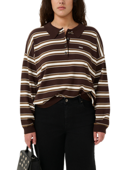 Gestuz Paige Stripe Polo Top, Molé/Drk Beech/Egret, Molé/Drk Beech/Egret