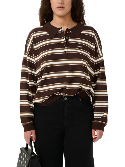 Gestuz Paige Stripe Polo Top, Molé/Drk Beech/Egret, Molé/Drk Beech/Egret