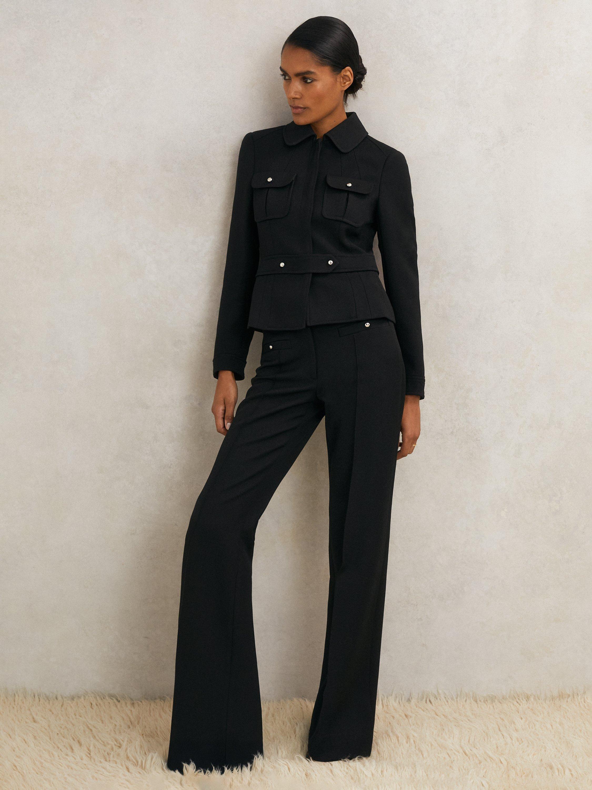 Product image 2 of 5, which shows Reiss Atelier Vesta Belted Pure Wool Jacket, Black, 6