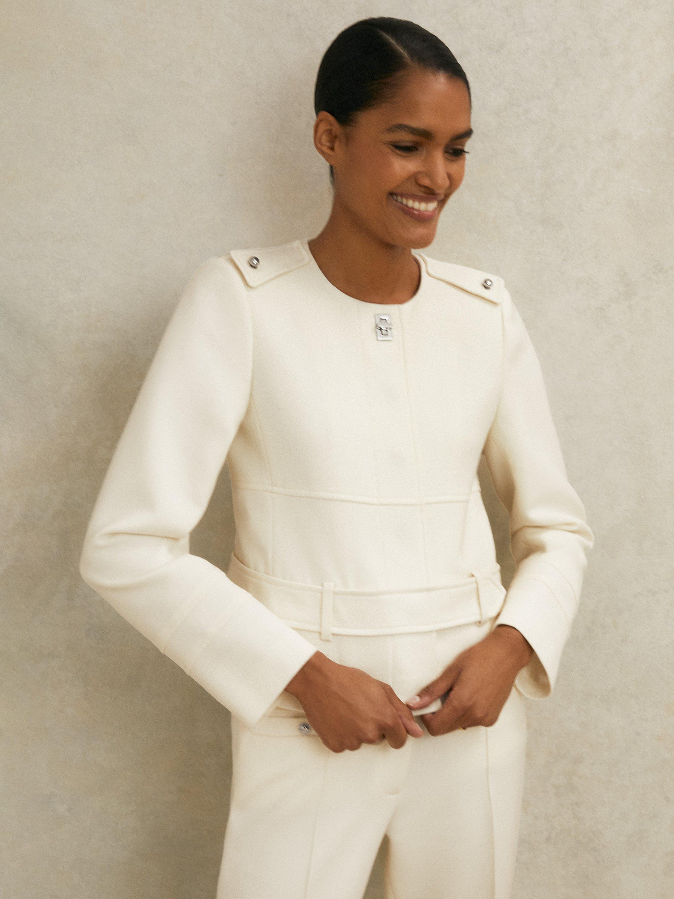 Reiss Atelier Athena Belted Pure Wool Jacket, White