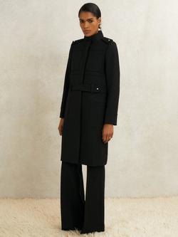 Reiss Atelier Ares Belted Pure Wool Coat, Black, Black