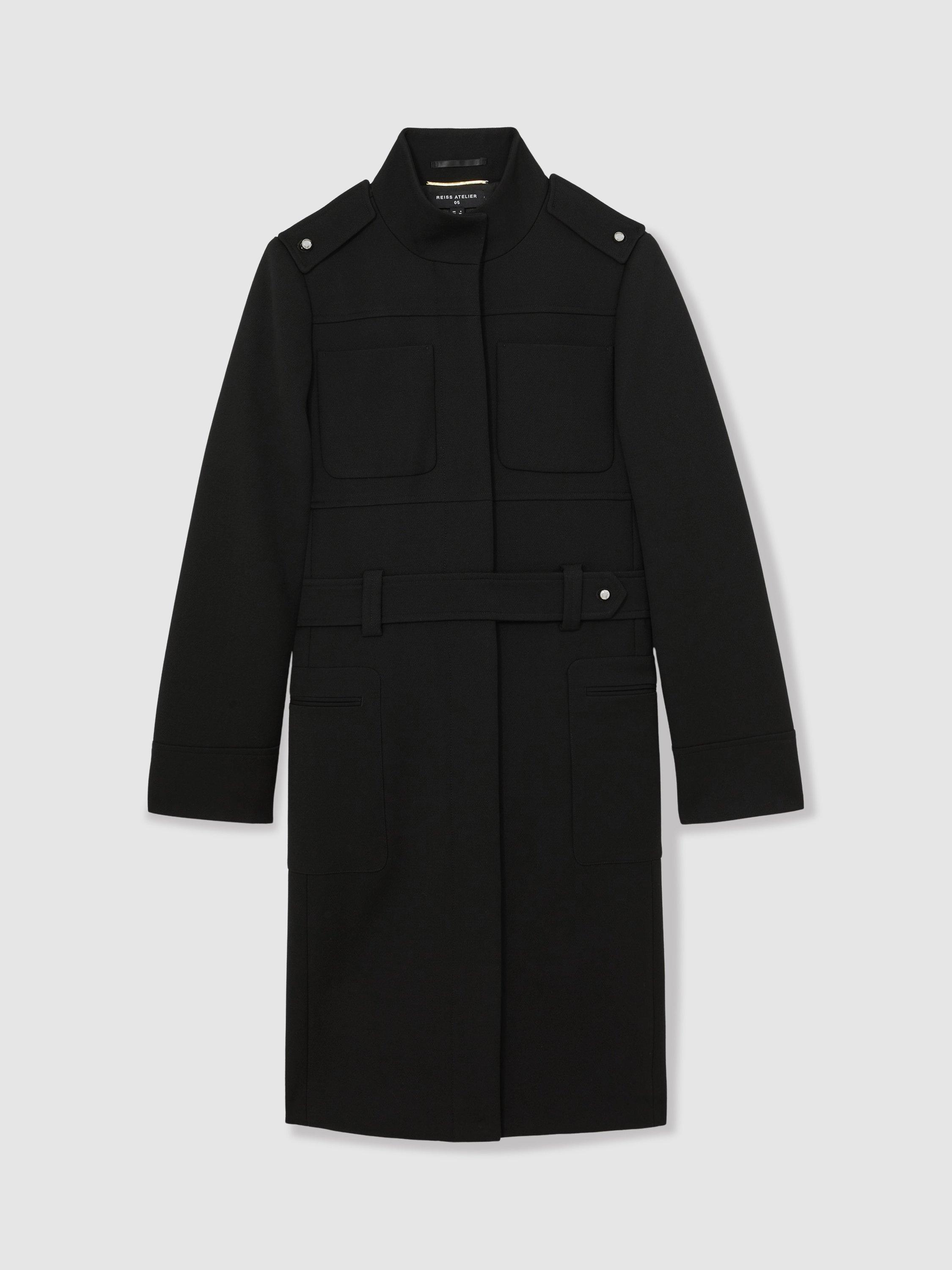 Product image 3 of 5, which shows Reiss Atelier Ares Belted Pure Wool Coat, Black, 10