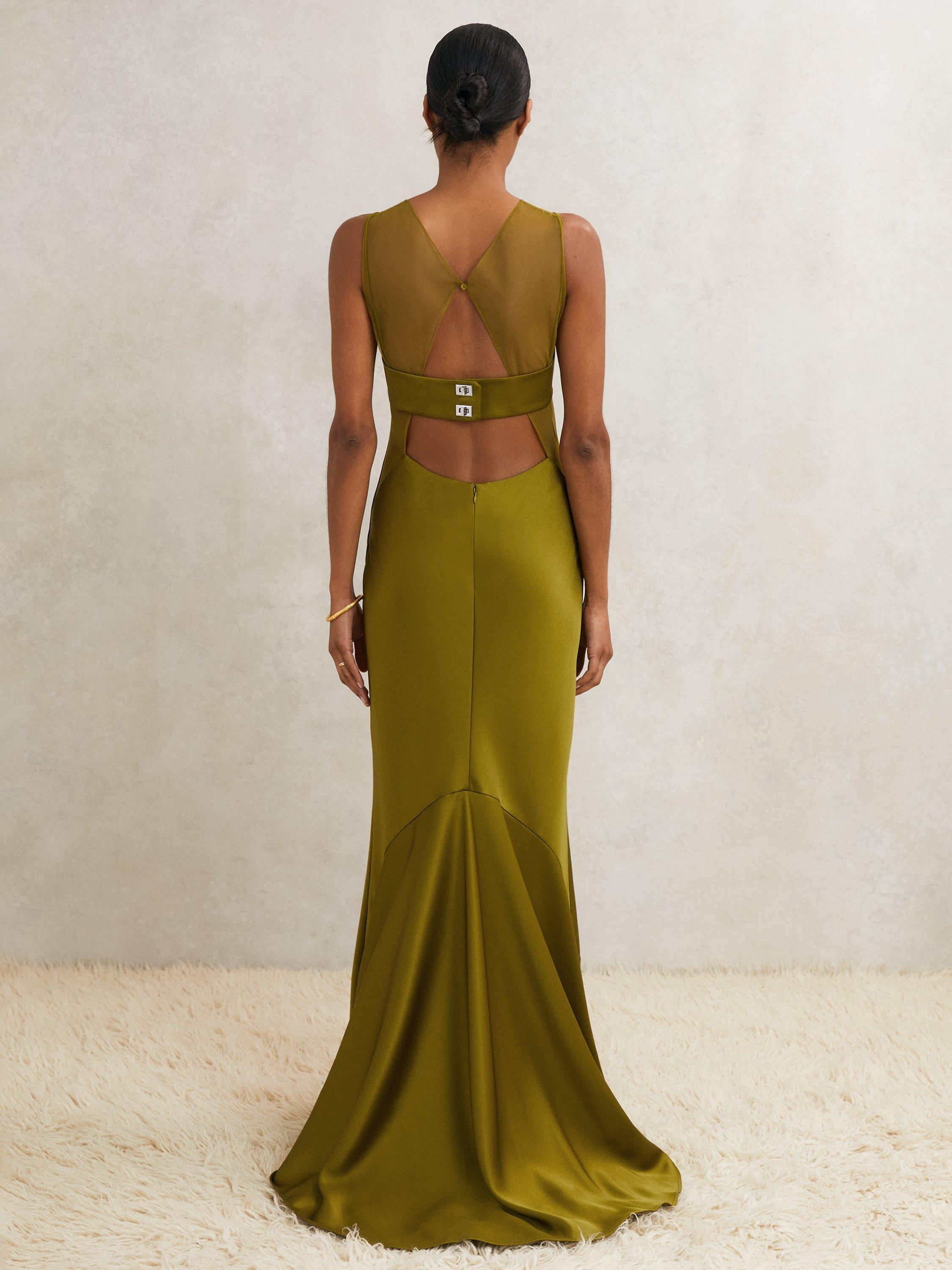 Reiss x Atelier Opi Satin Maxi Dress, Green