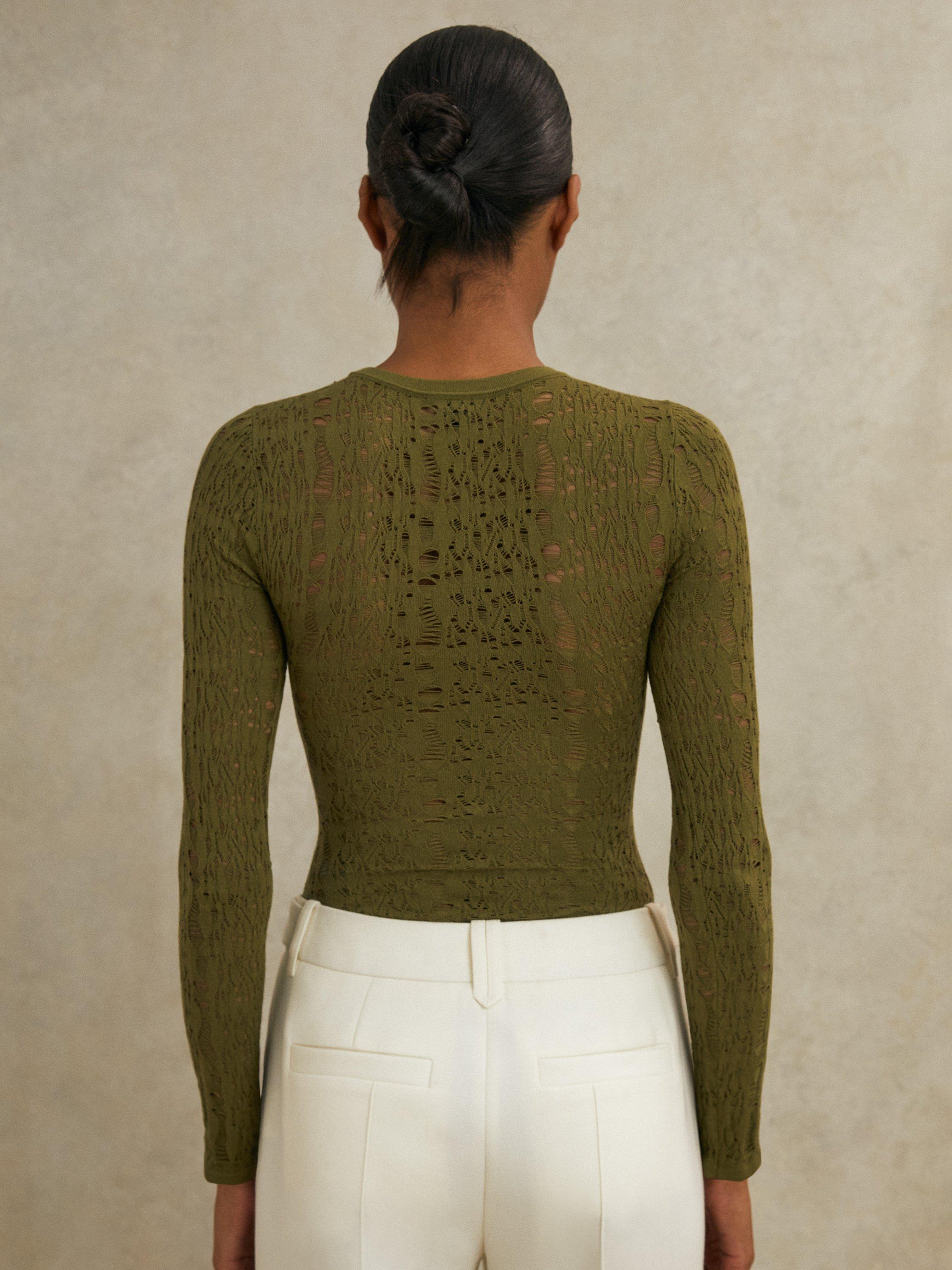 Product image 5 of 5, which shows Reiss Atelier Frances Textured Bodysuit, Green, XS