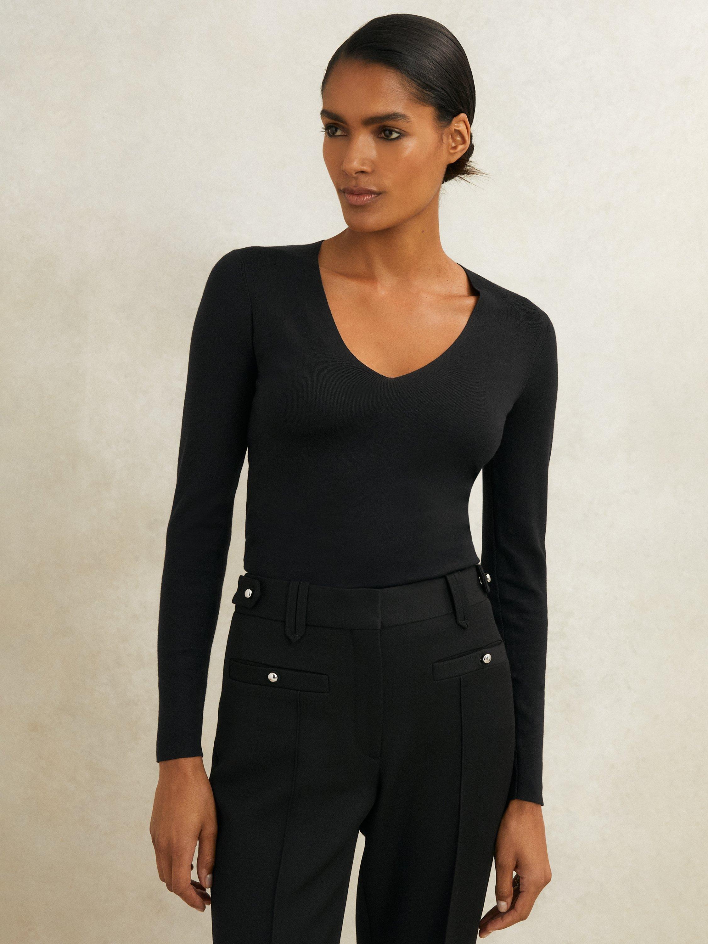 Product image 1 of 5, which shows Reiss Atelier Maeve Silk Rich Knit Top, Black, XS