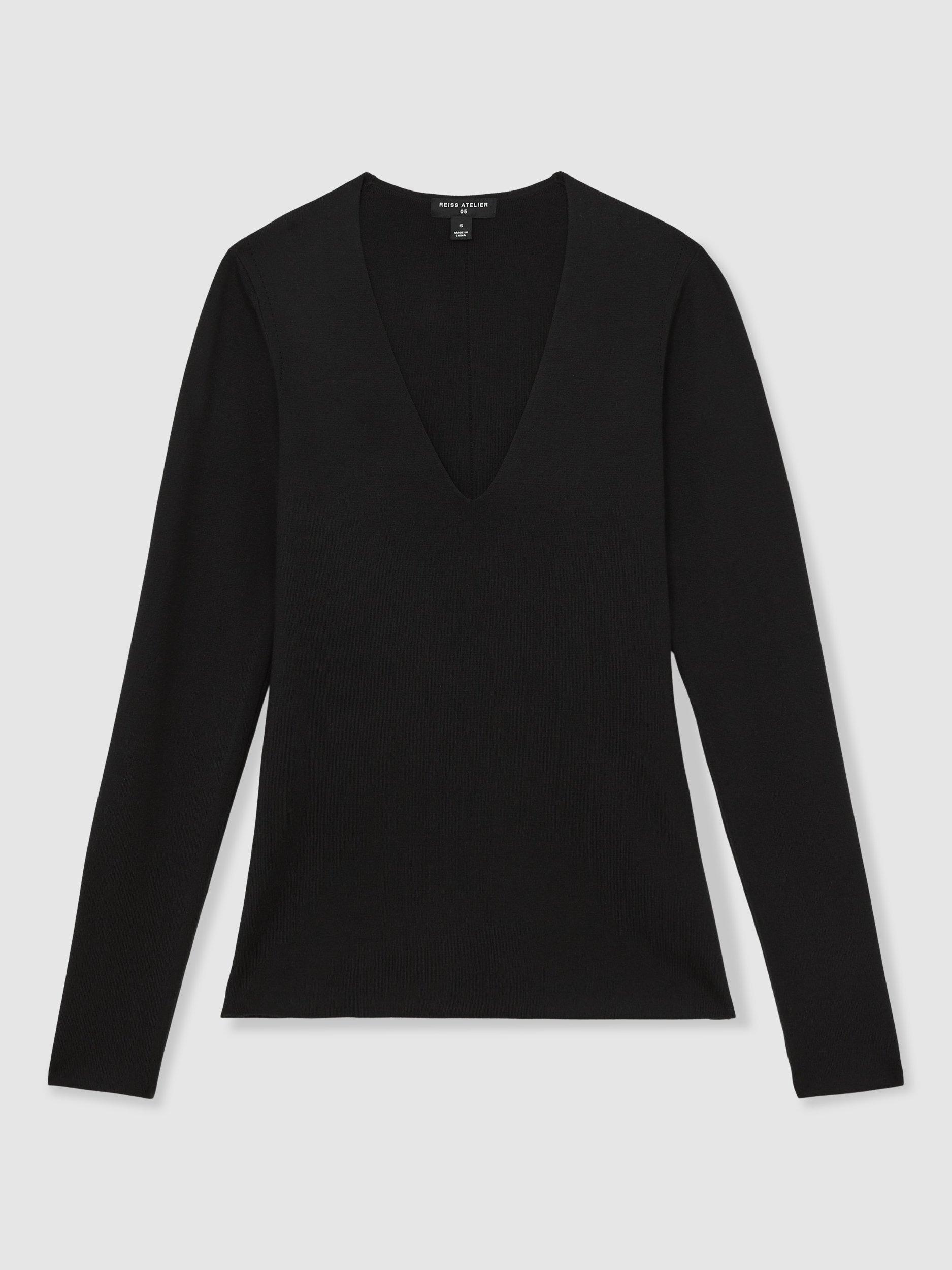 Product image 3 of 5, which shows Reiss Atelier Maeve Silk Rich Knit Top, Black, XS