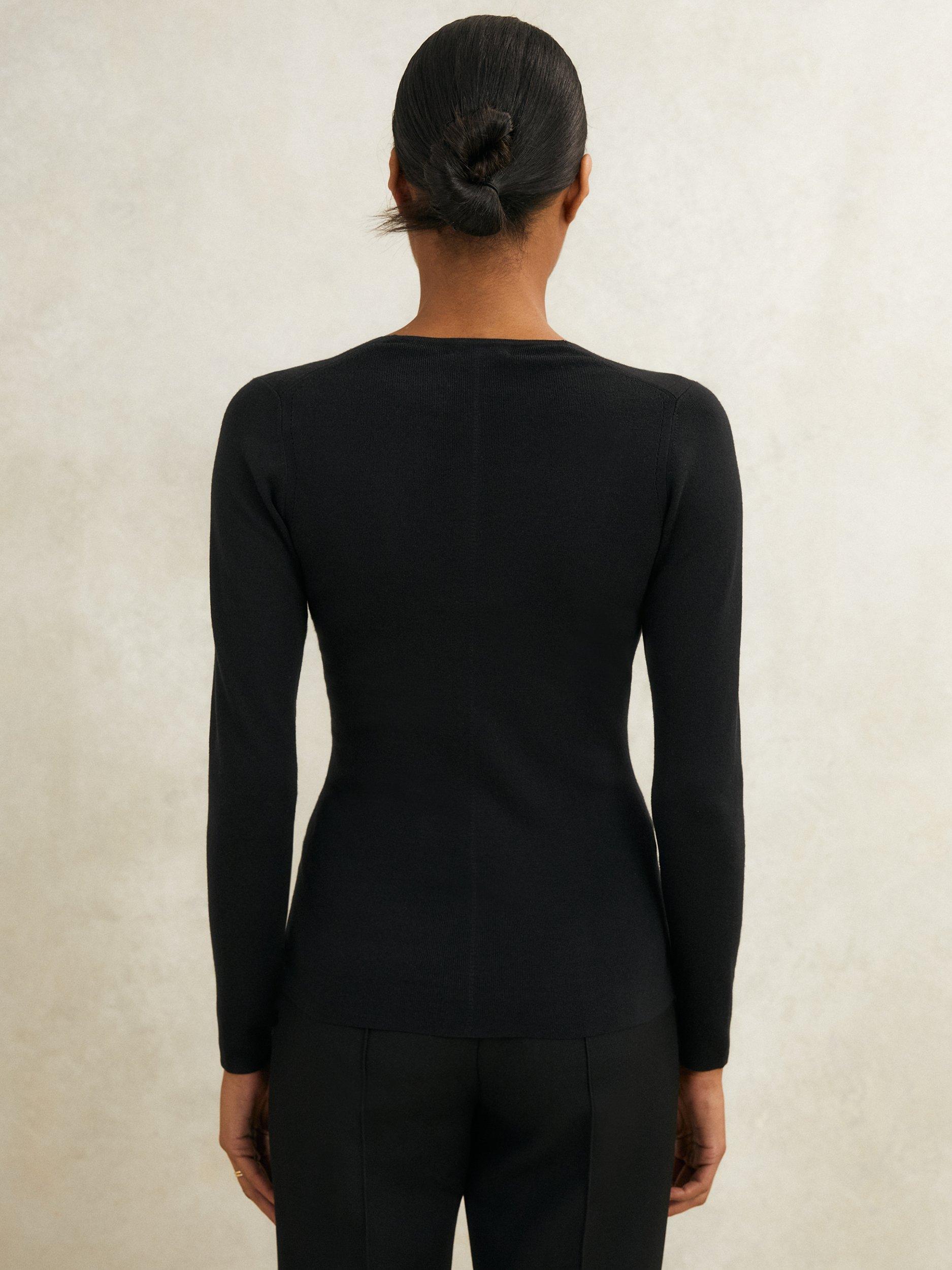 Product image 5 of 5, which shows Reiss Atelier Maeve Silk Rich Knit Top, Black, XS