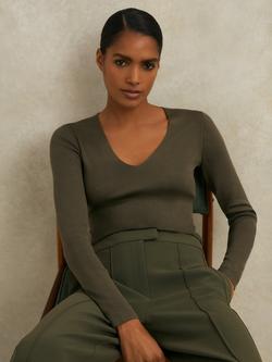 Reiss Atelier Maeve Silk Rich Knit Top, Khaki