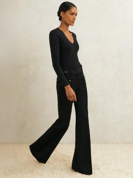 Reiss Atelier Athena Stud Flared Pure Wool Trousers, Black