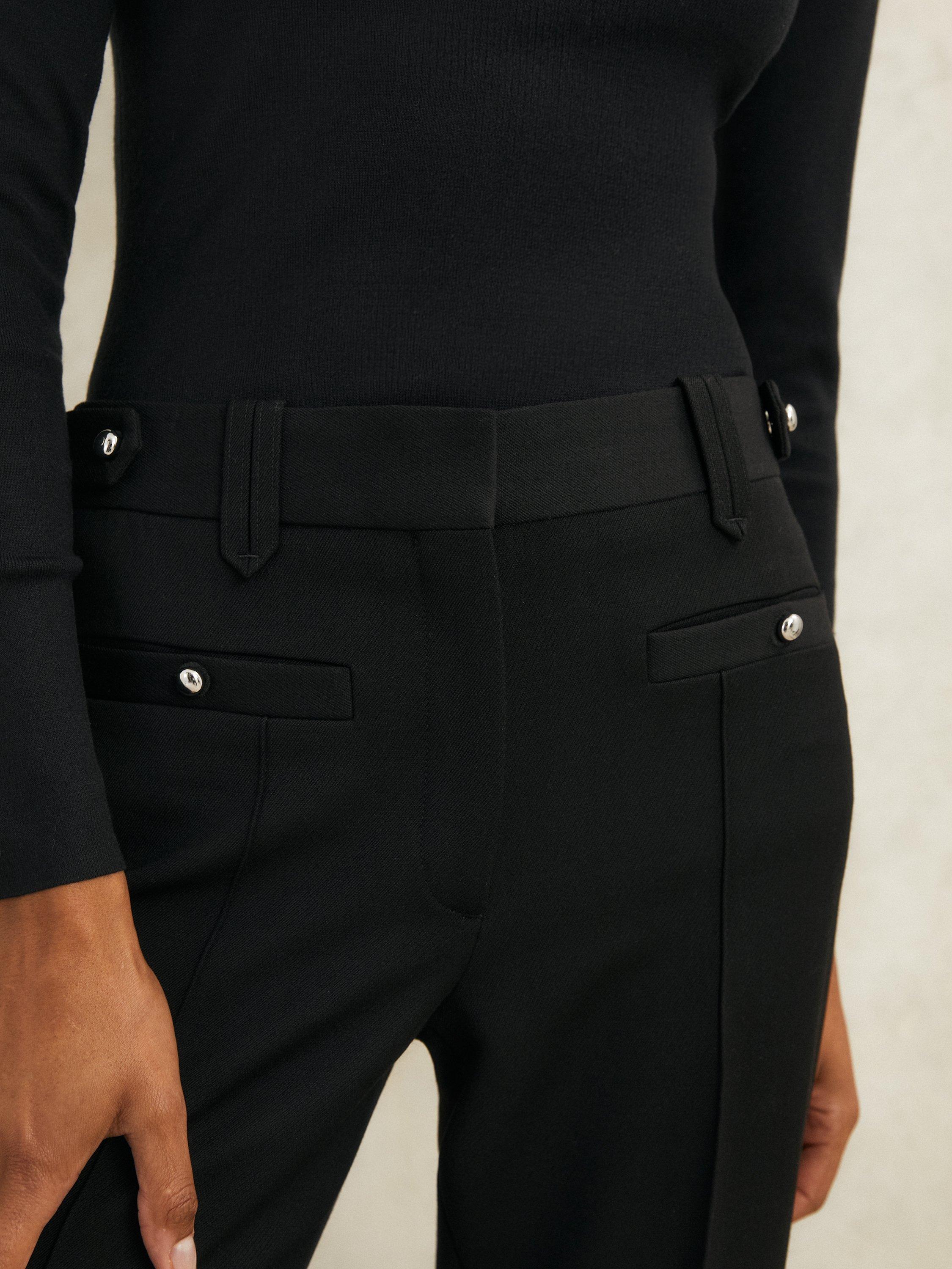 Product image 5 of 5, which shows Reiss Atelier Athena Stud Flared Pure Wool Trousers, Black, 6