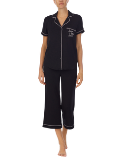 kate spade new york Dream Button Through Cropped Pyjama Set, Black, Black