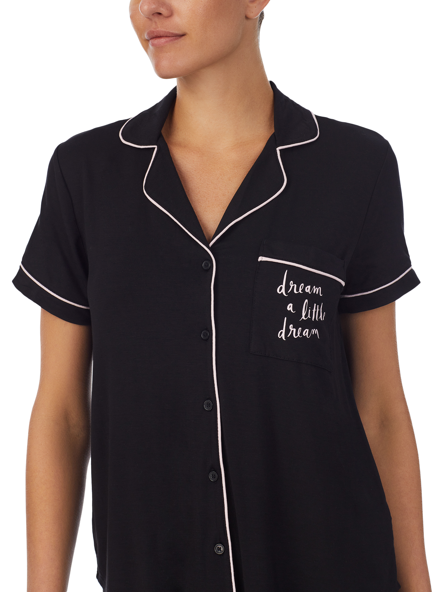 Product image 3 of 4, which shows kate spade new york Dream Button Through Cropped Pyjama Set, Black, XS