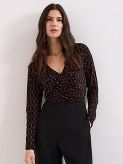 Phase Eight Brooke Geometric Pleat Detail Top, Brown, Brown