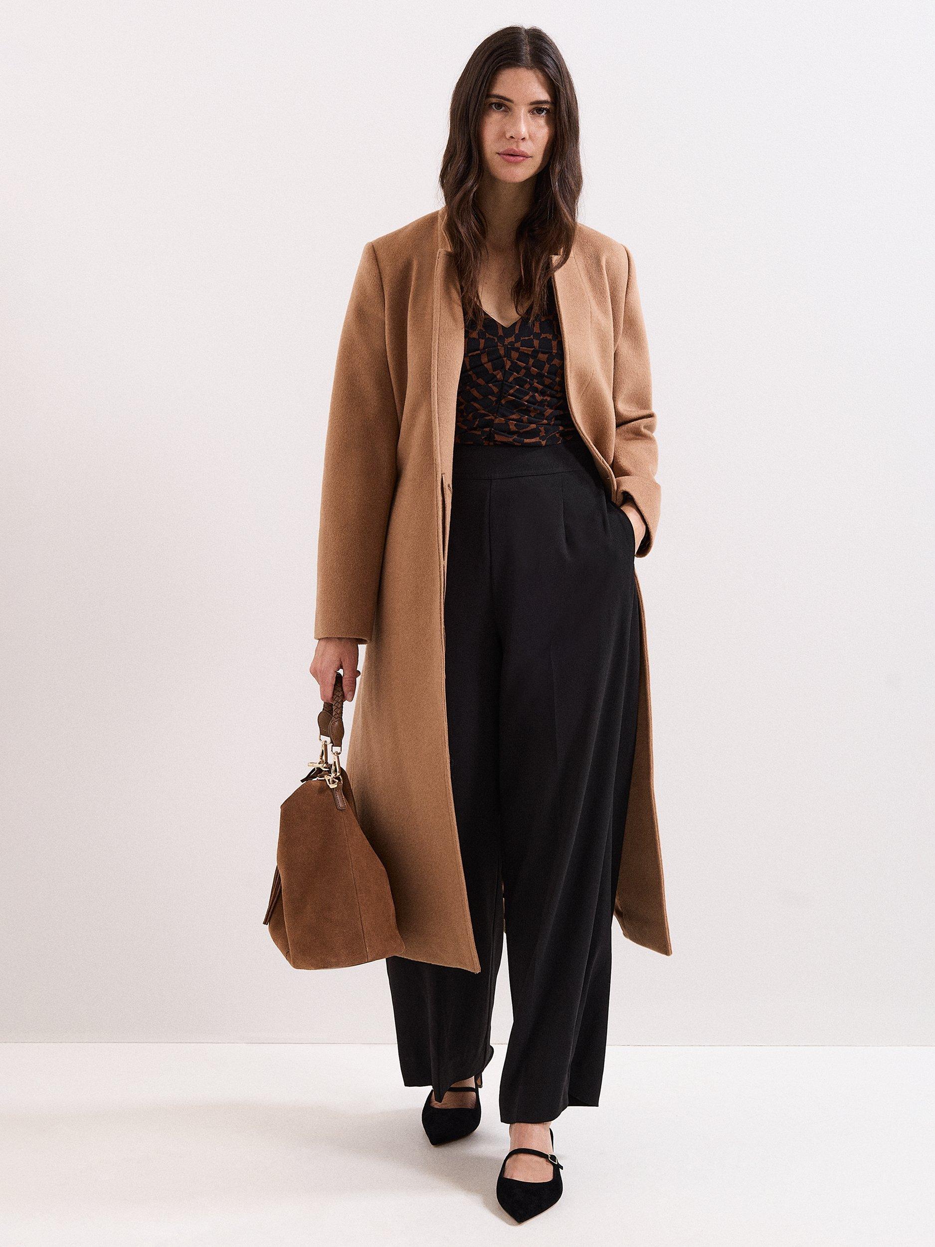 Product image 8 of 8, which shows Phase Eight Brooke Geometric Pleat Detail Top, Brown, 10