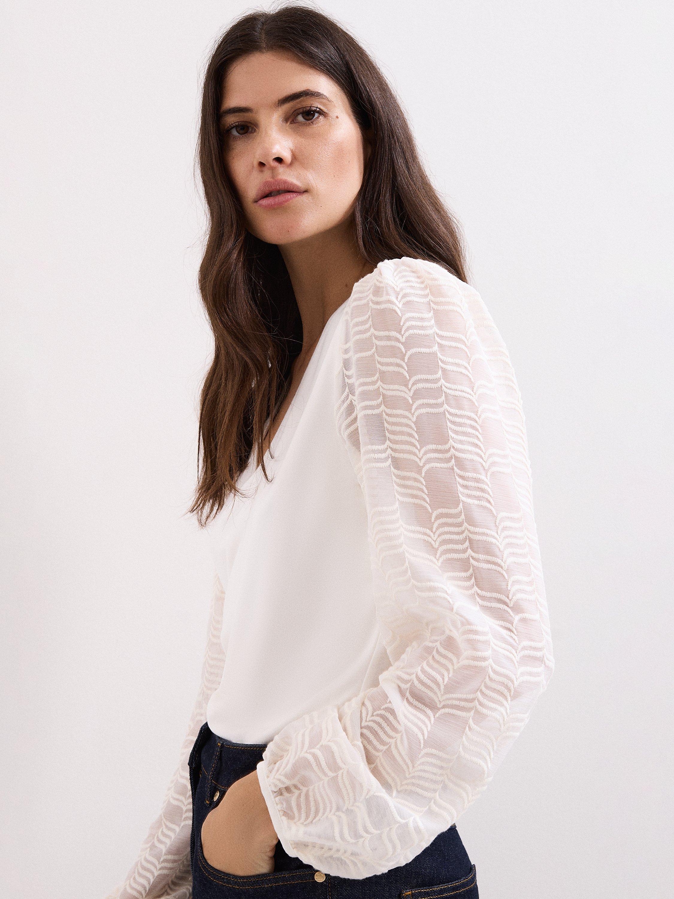 Product image 4 of 8, which shows Phase Eight Palmer Sheer Sleeve Top, Ivory, 8