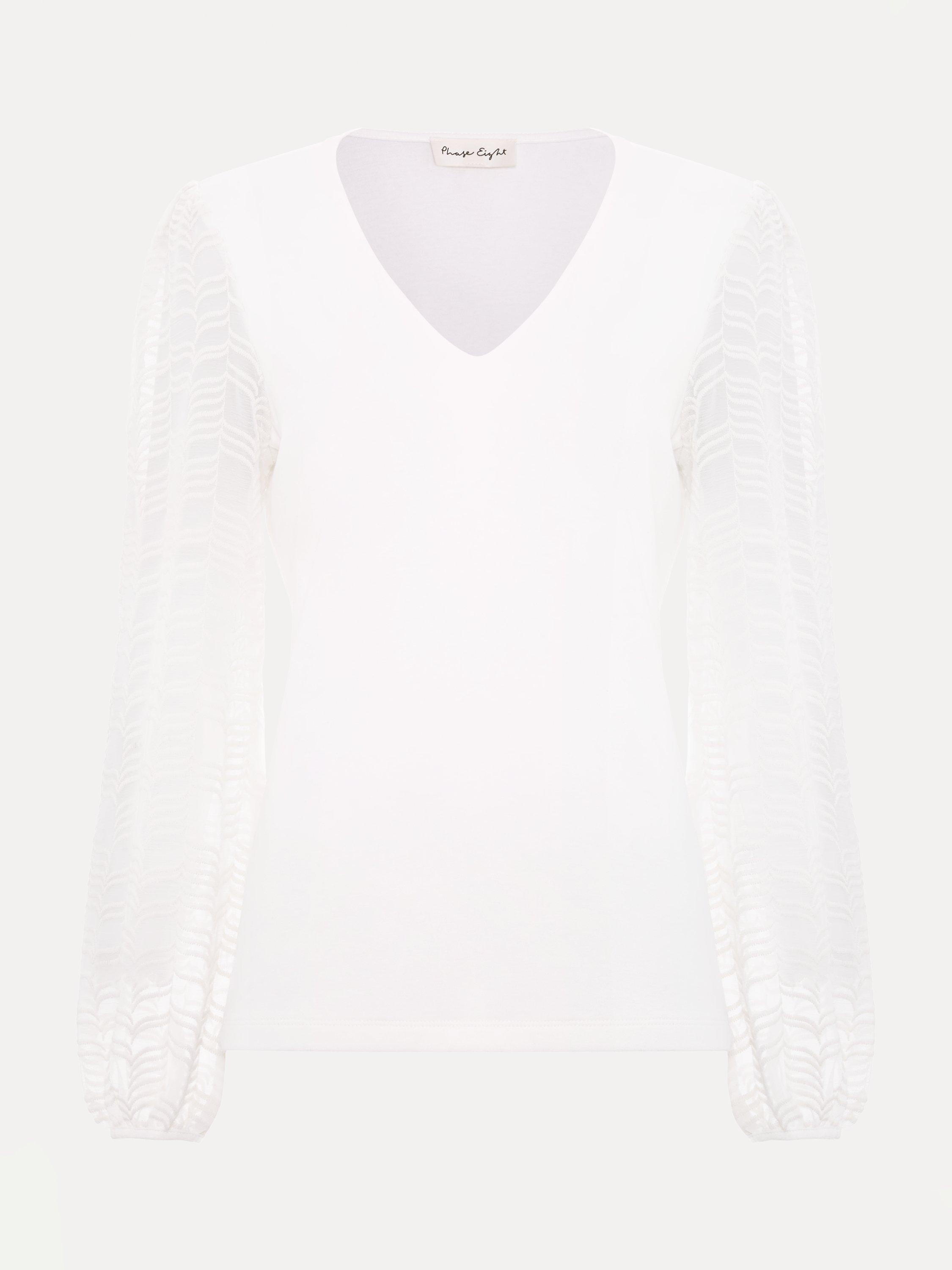 Product image 5 of 8, which shows Phase Eight Palmer Sheer Sleeve Top, Ivory, 8