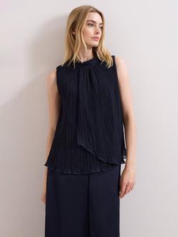 Phase Eight Senga Plisse Sleeveless Top, Navy, Navy