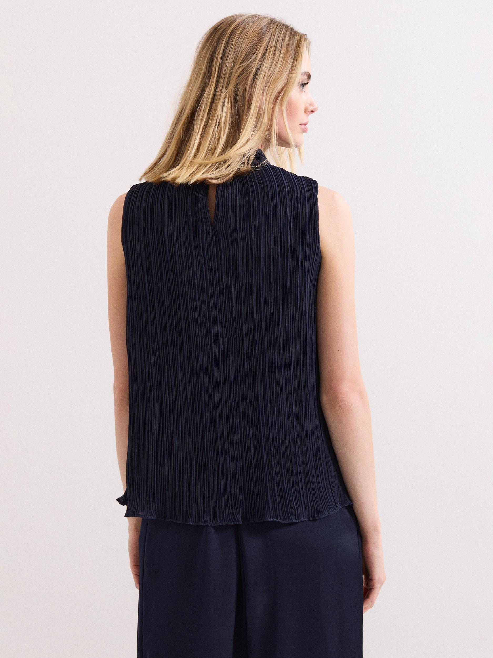 Product image 2 of 8, which shows Phase Eight Senga Plisse Sleeveless Top, Navy, 8