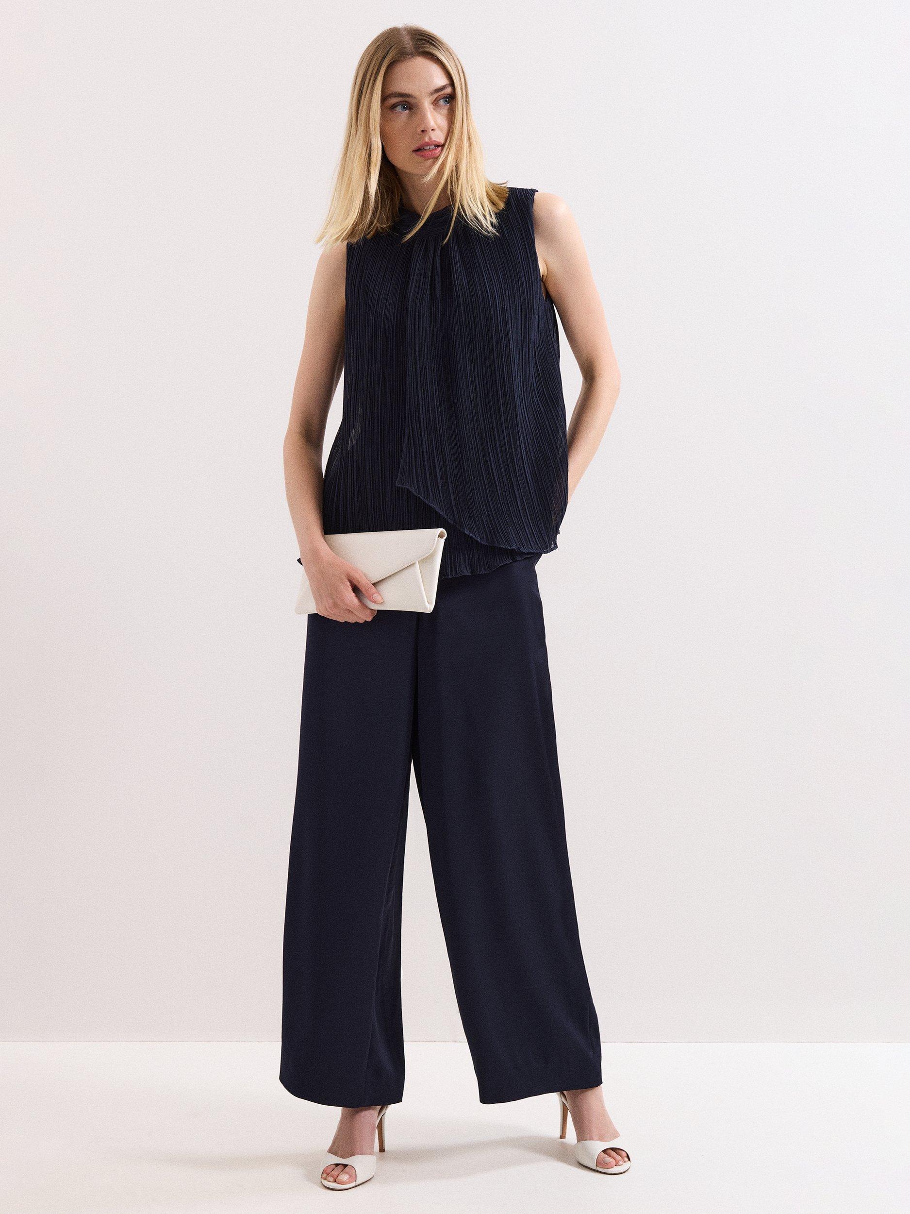 Product image 3 of 8, which shows Phase Eight Senga Plisse Sleeveless Top, Navy, 8