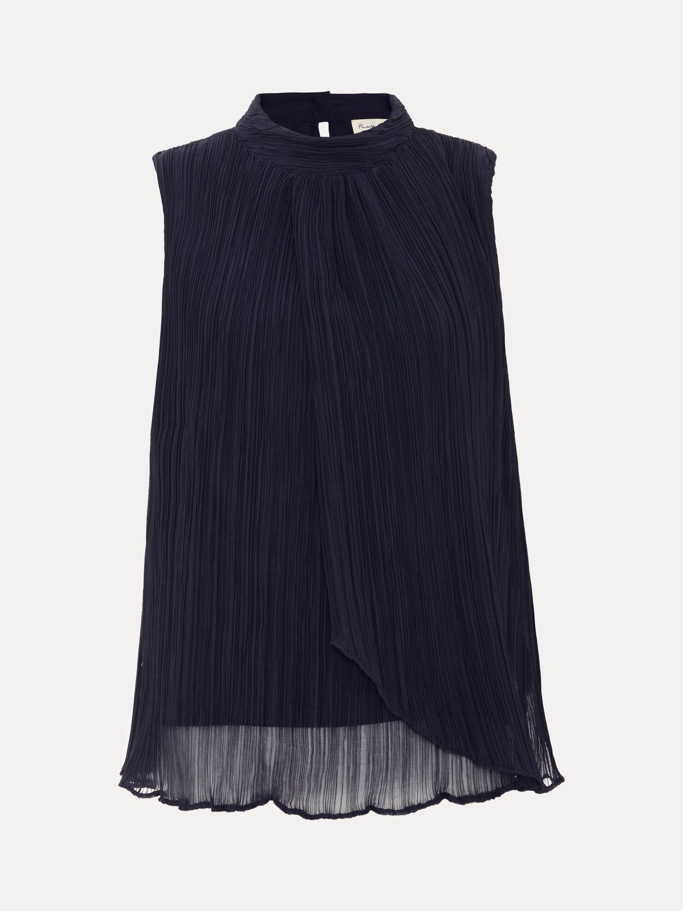 Product image 5 of 8, which shows Phase Eight Senga Plisse Sleeveless Top, Navy, 8