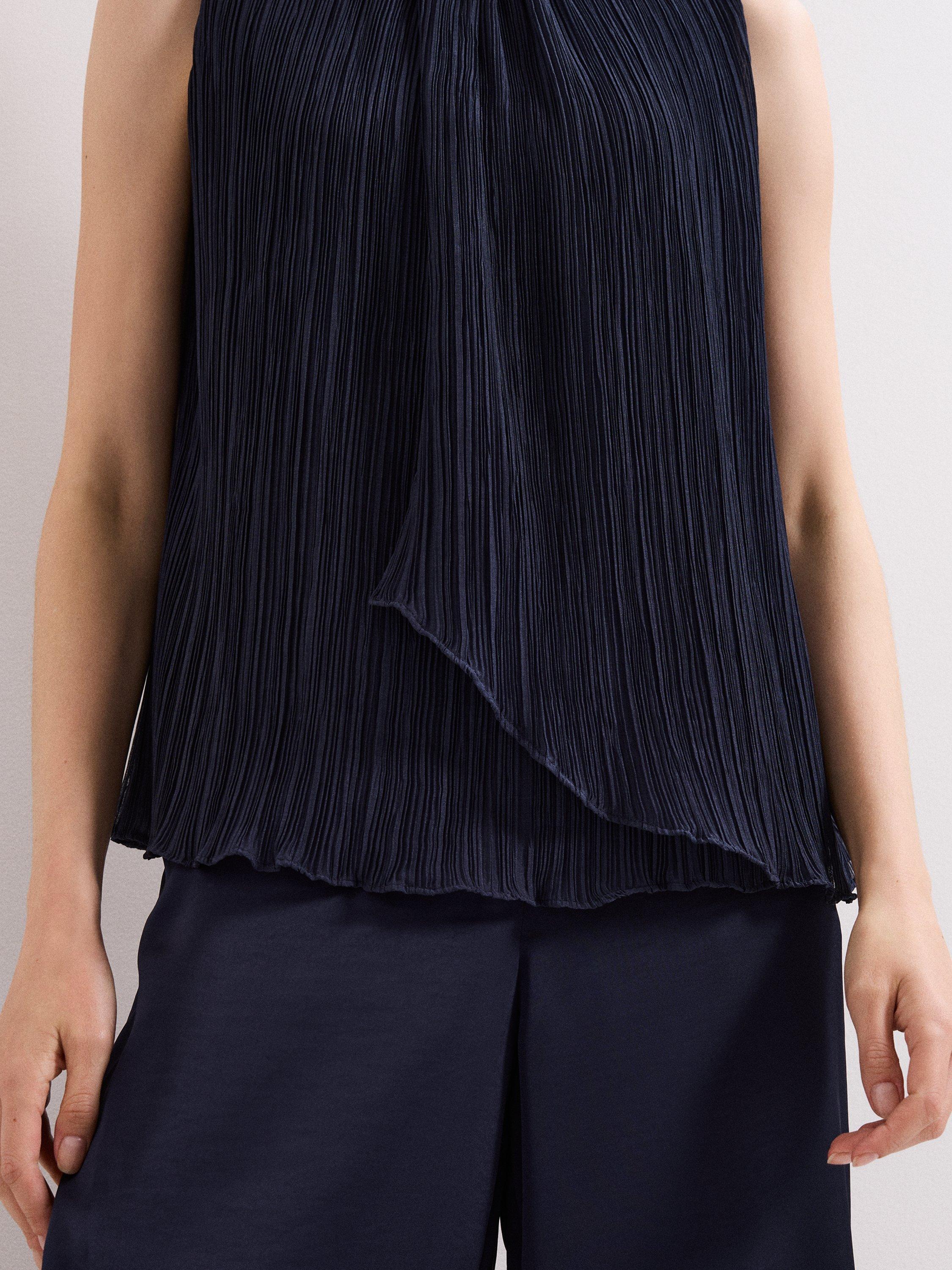 Product image 8 of 8, which shows Phase Eight Senga Plisse Sleeveless Top, Navy, 8
