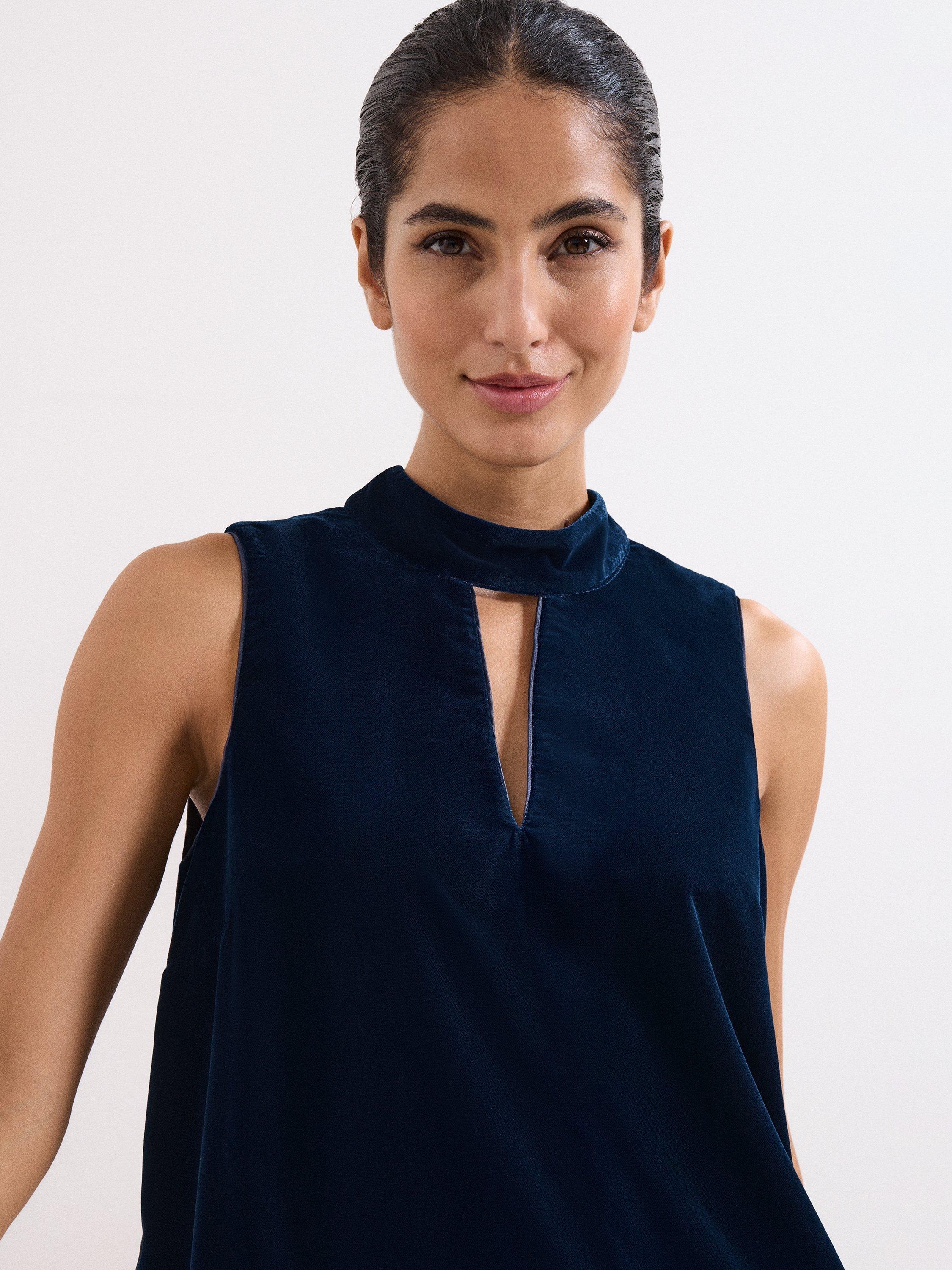 Product image 4 of 10, which shows Phase Eight Eilish Sleeveless Halter Neck Blouse, Navy, 8