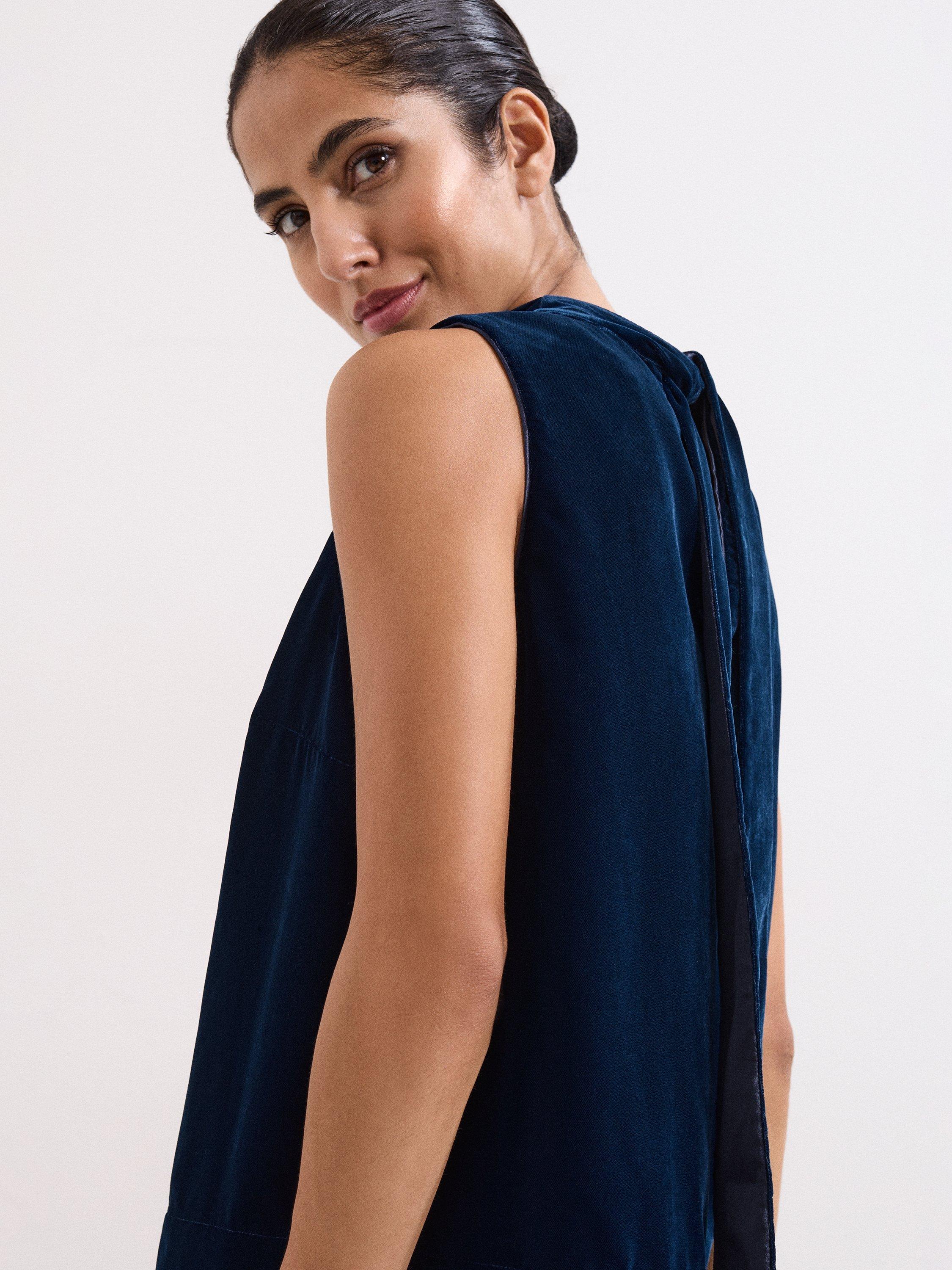 Product image 7 of 10, which shows Phase Eight Eilish Sleeveless Halter Neck Blouse, Navy, 8