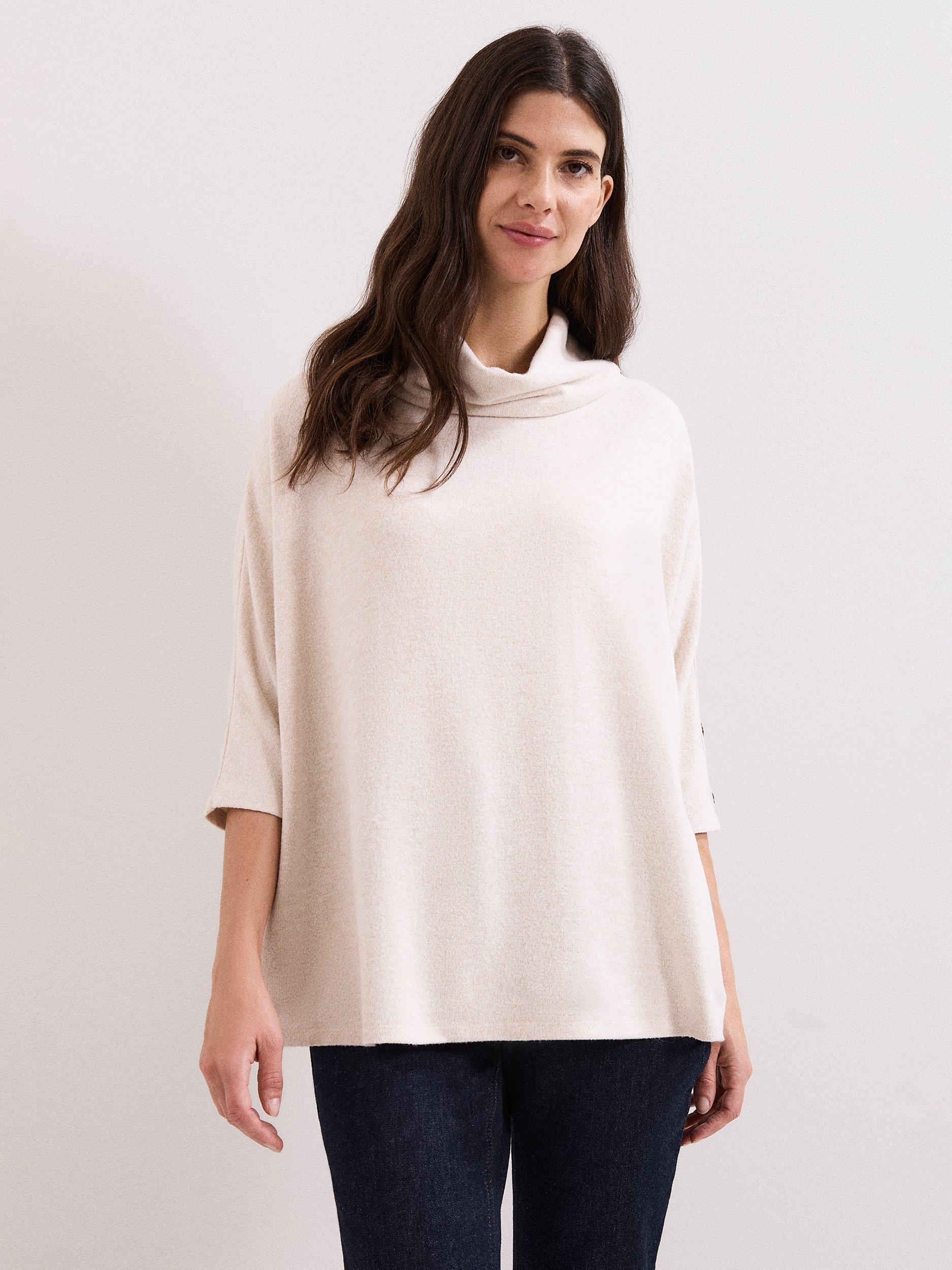 Product image 1 of 8, which shows Phase Eight Toni Button Sleeve Snuggle Top, Oatmeal, 8