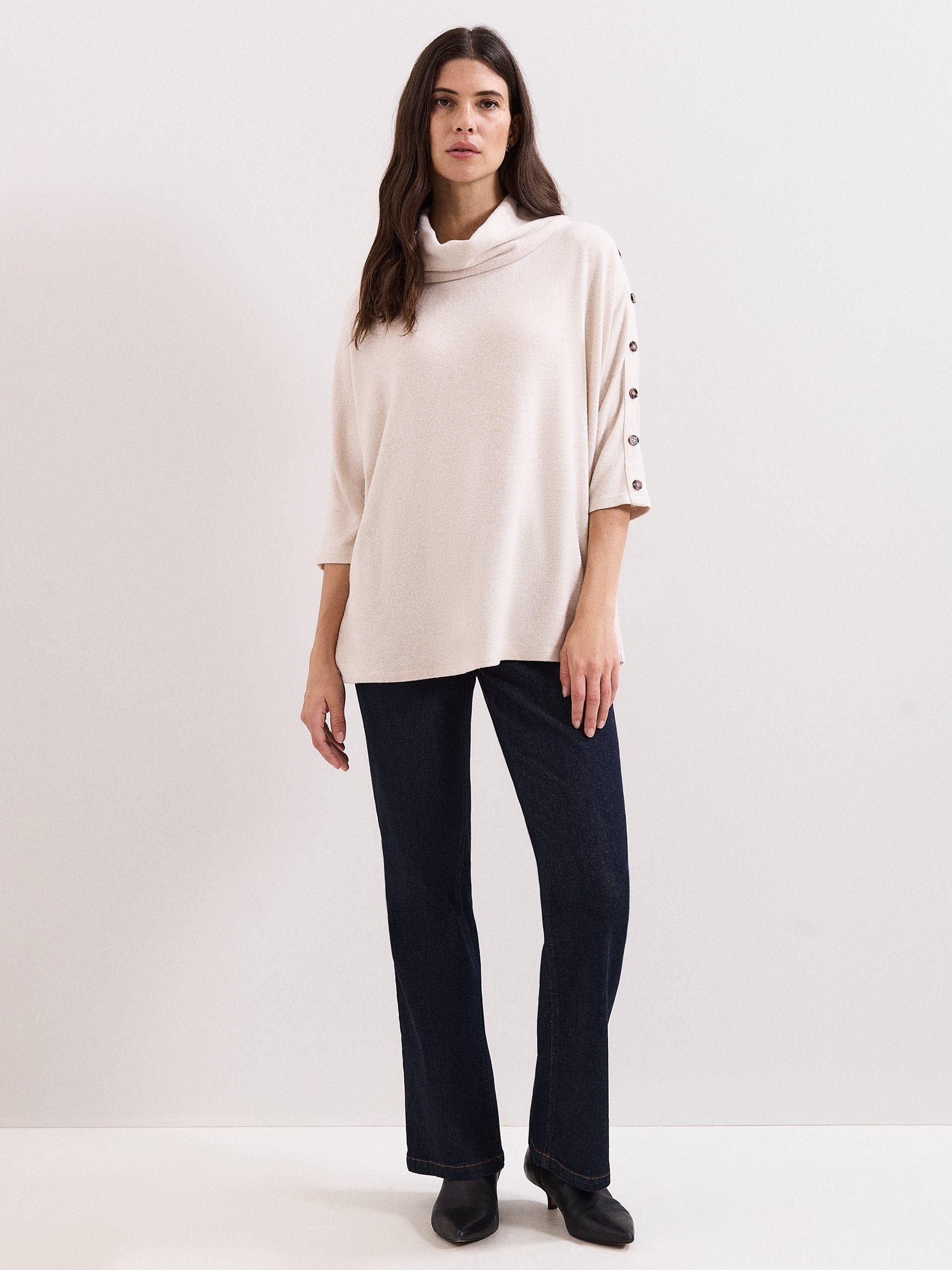Product image 3 of 8, which shows Phase Eight Toni Button Sleeve Snuggle Top, Oatmeal, 8