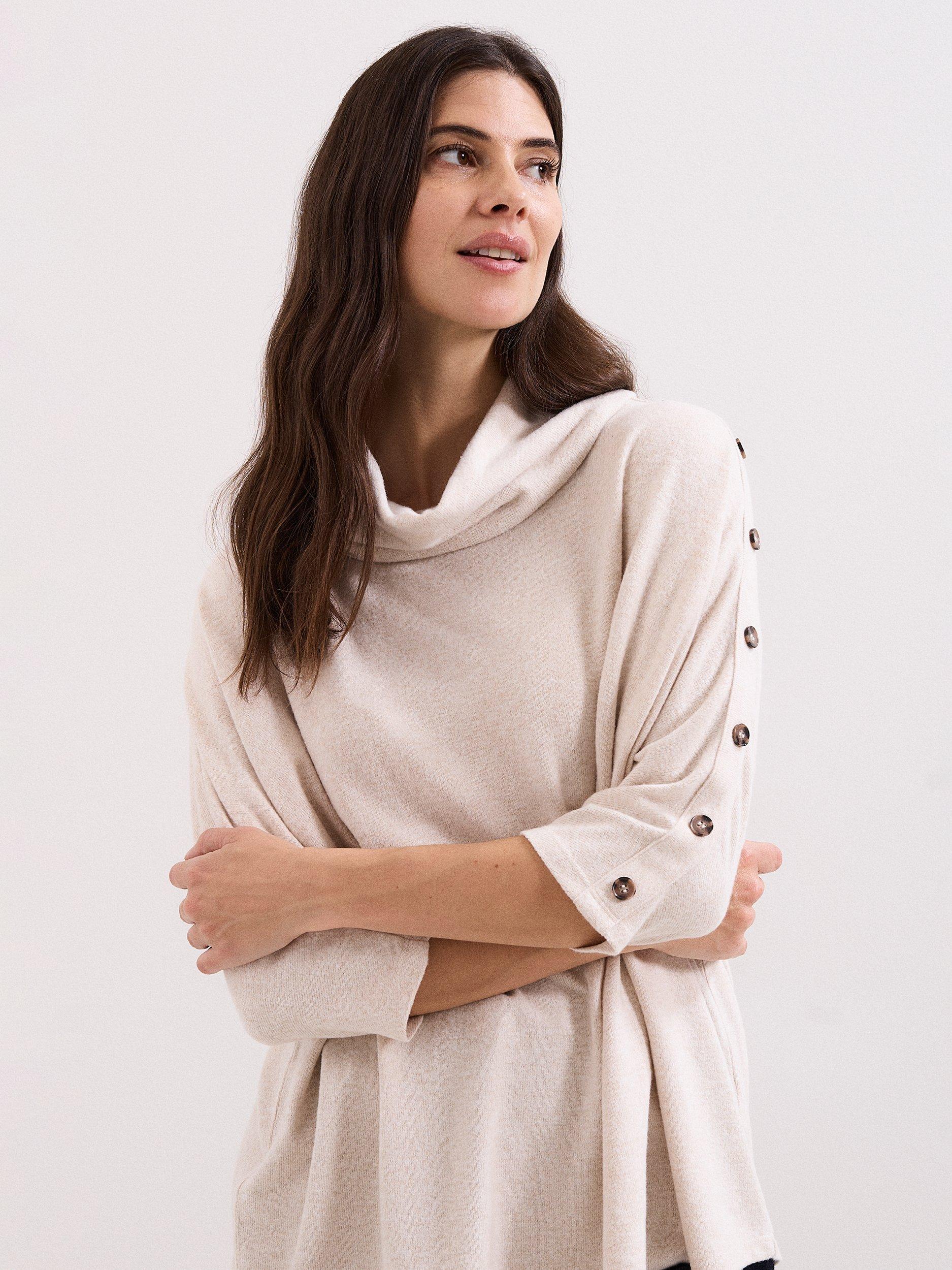 Product image 4 of 8, which shows Phase Eight Toni Button Sleeve Snuggle Top, Oatmeal, 8