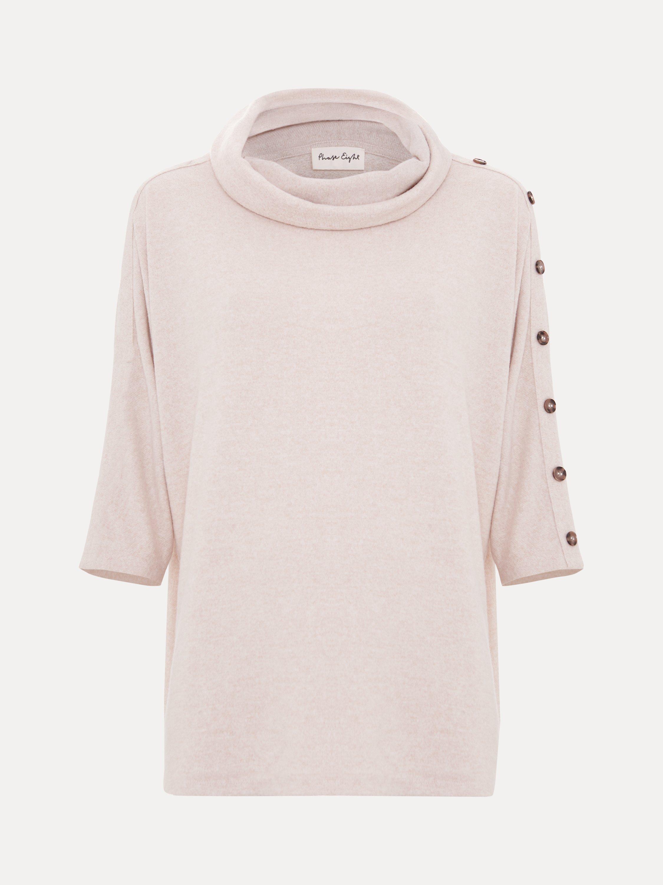 Product image 5 of 8, which shows Phase Eight Toni Button Sleeve Snuggle Top, Oatmeal, 8