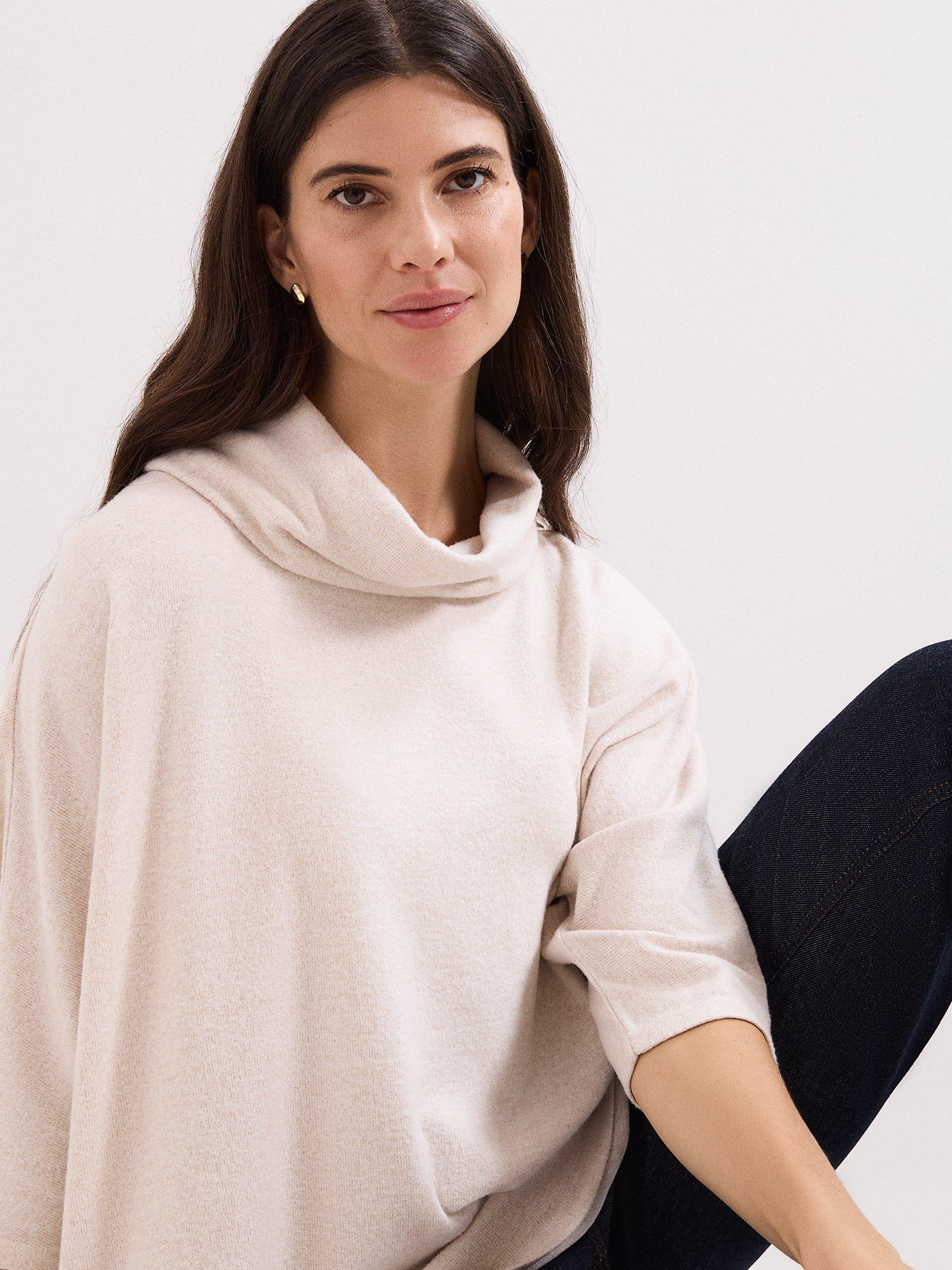 Product image 8 of 8, which shows Phase Eight Toni Button Sleeve Snuggle Top, Oatmeal, 8