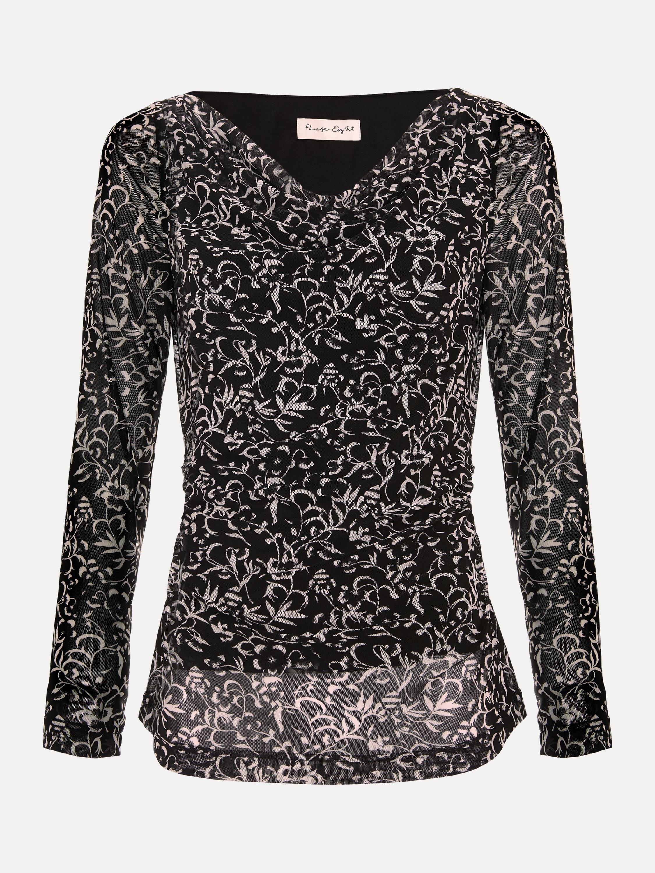 Product image 5 of 8, which shows Phase Eight Tammy Long Sleeve Cowl Neck Blouse, Black/Ivory, 8