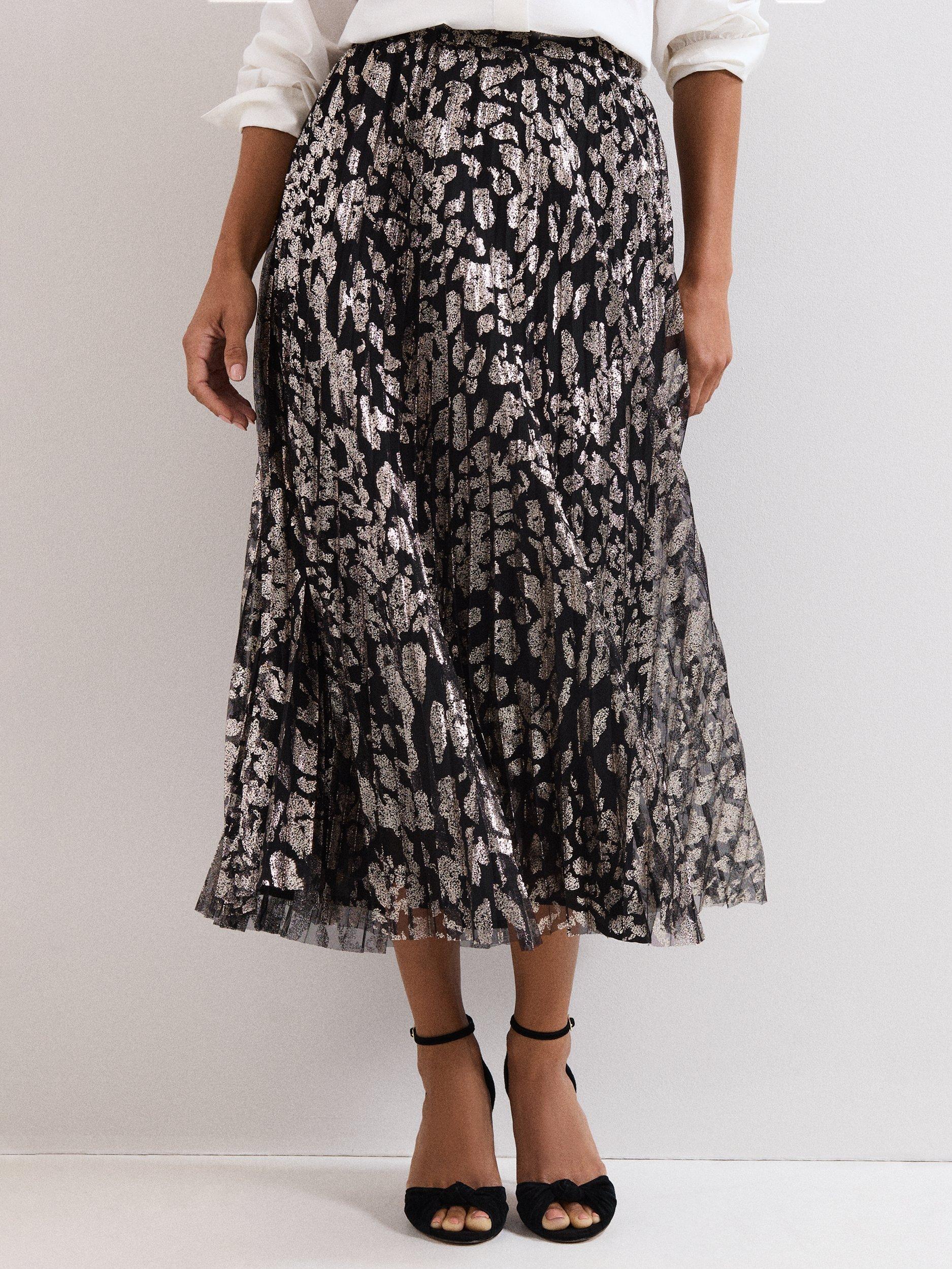 Product image 1 of 8, which shows Phase Eight Edie Pleated Skirt, Black, 8