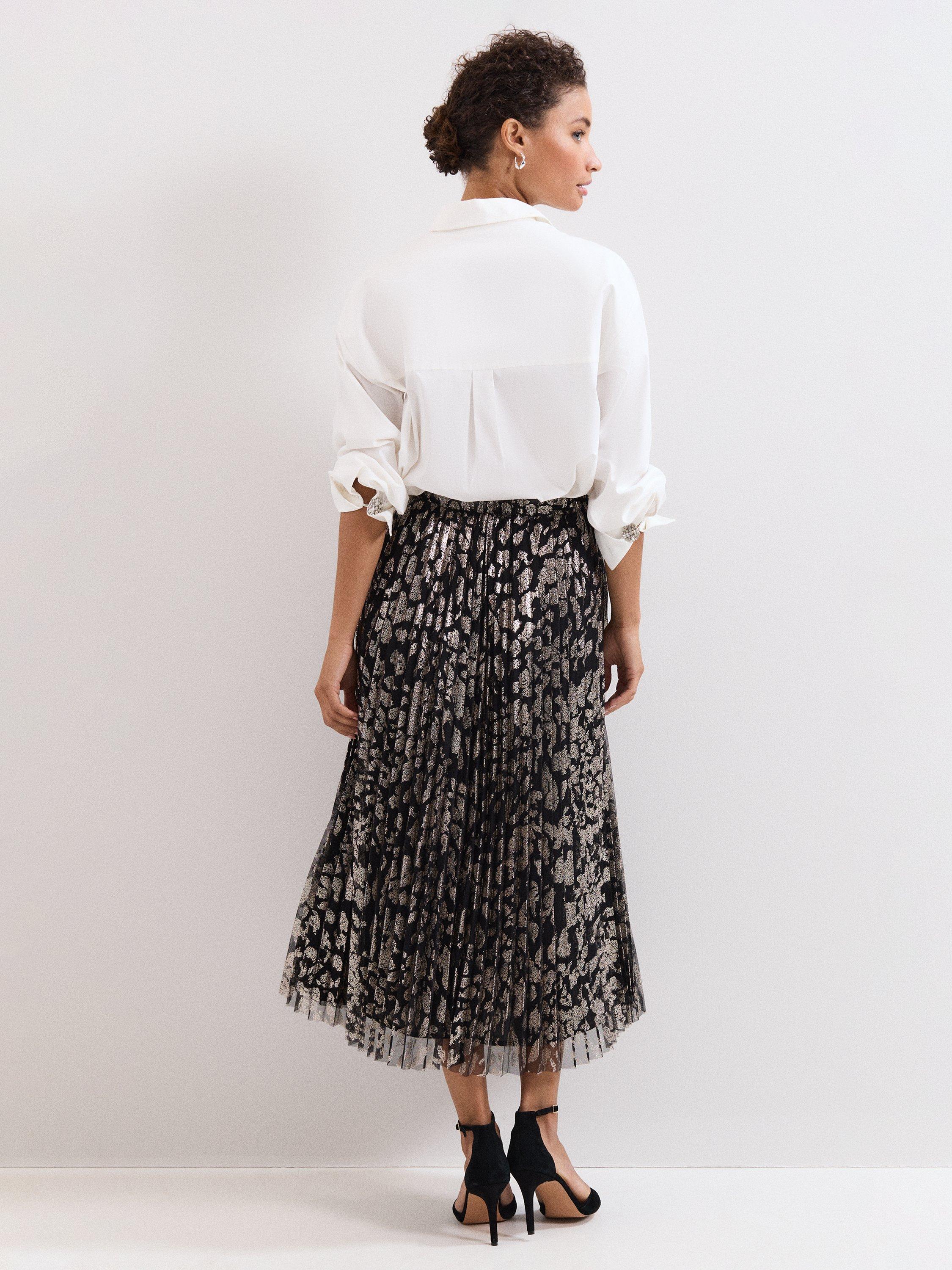 Product image 2 of 8, which shows Phase Eight Edie Pleated Skirt, Black, 8