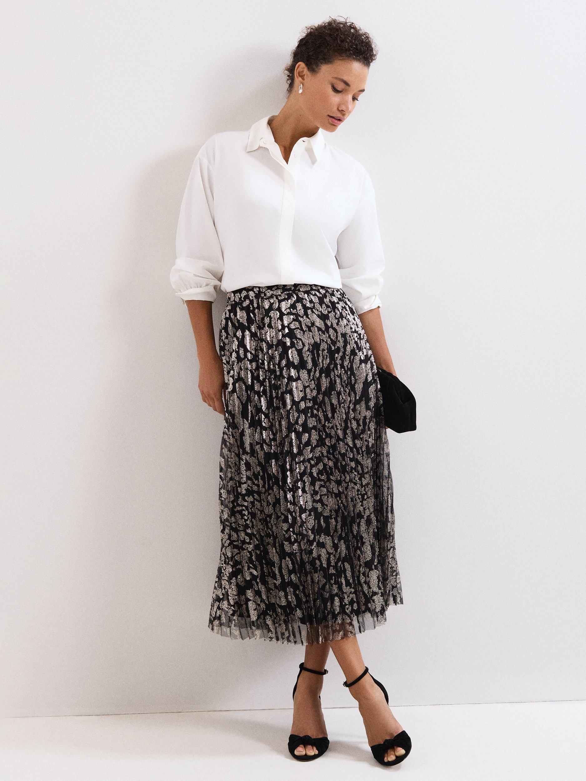 Product image 3 of 8, which shows Phase Eight Edie Pleated Skirt, Black, 8