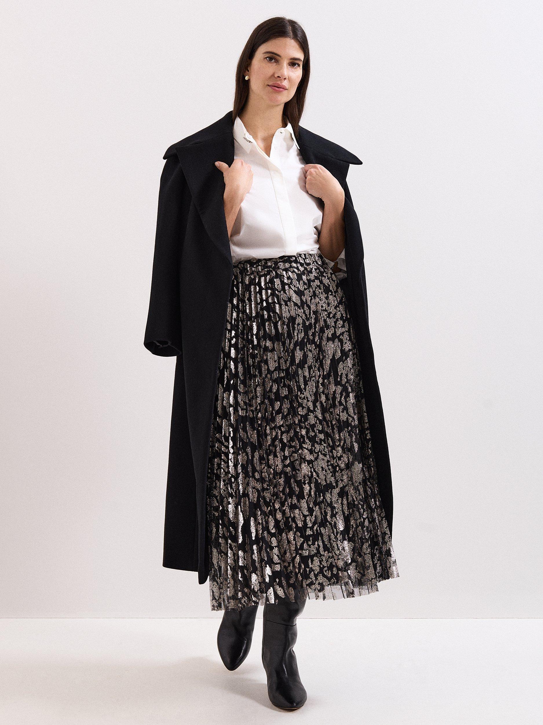 Product image 8 of 8, which shows Phase Eight Edie Pleated Skirt, Black, 8