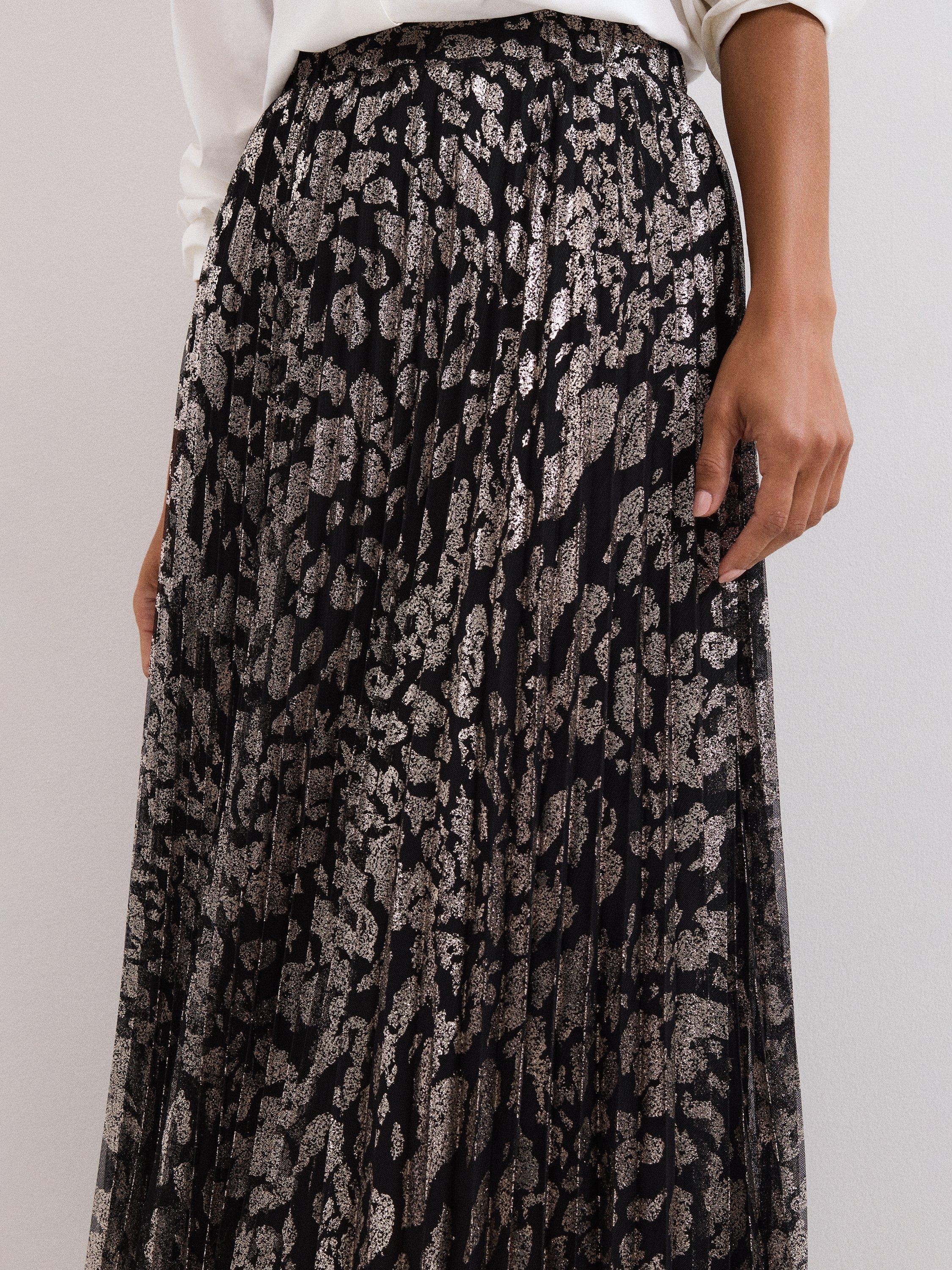 Product image 4 of 8, which shows Phase Eight Petite Edie Abstract Midi Skirt, Black, 8