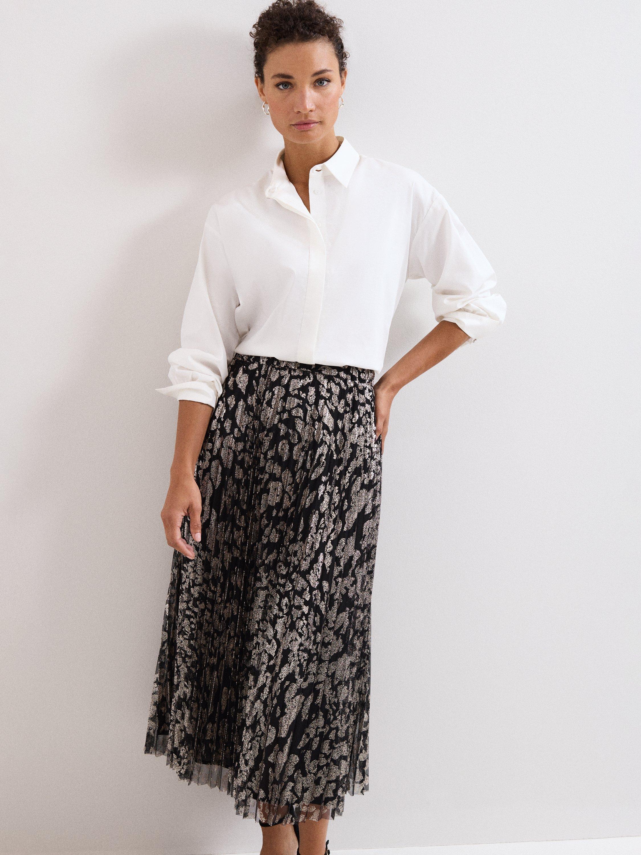 Product image 7 of 8, which shows Phase Eight Petite Edie Abstract Midi Skirt, Black, 8